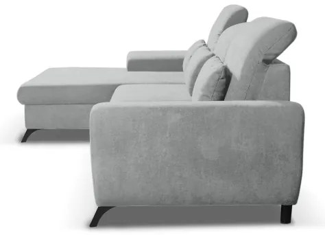 Colțar extensibil tapițat ALTA, cu spațiu de depozitare, formă L, orientare stânga, gri