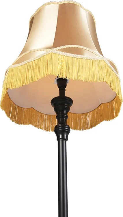 Lampă de podea neagră cu abajur auriu tip „bunicuță” - Classico