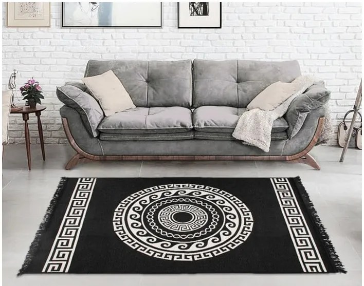 Covor reversibil Cihan Bilisim Tekstil Mandala, 120 x 180 cm, bej-negru