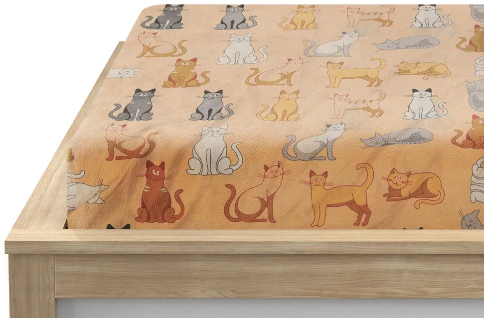 Cearsaf Cocolino microplus cu elastic COLORED CATS 200x200 cm crem