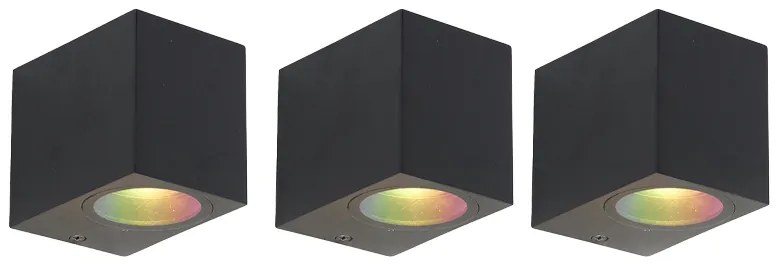 Set de 3 Aplice Smart de Perete Negre GU10 50mm IP44 - Baleno
