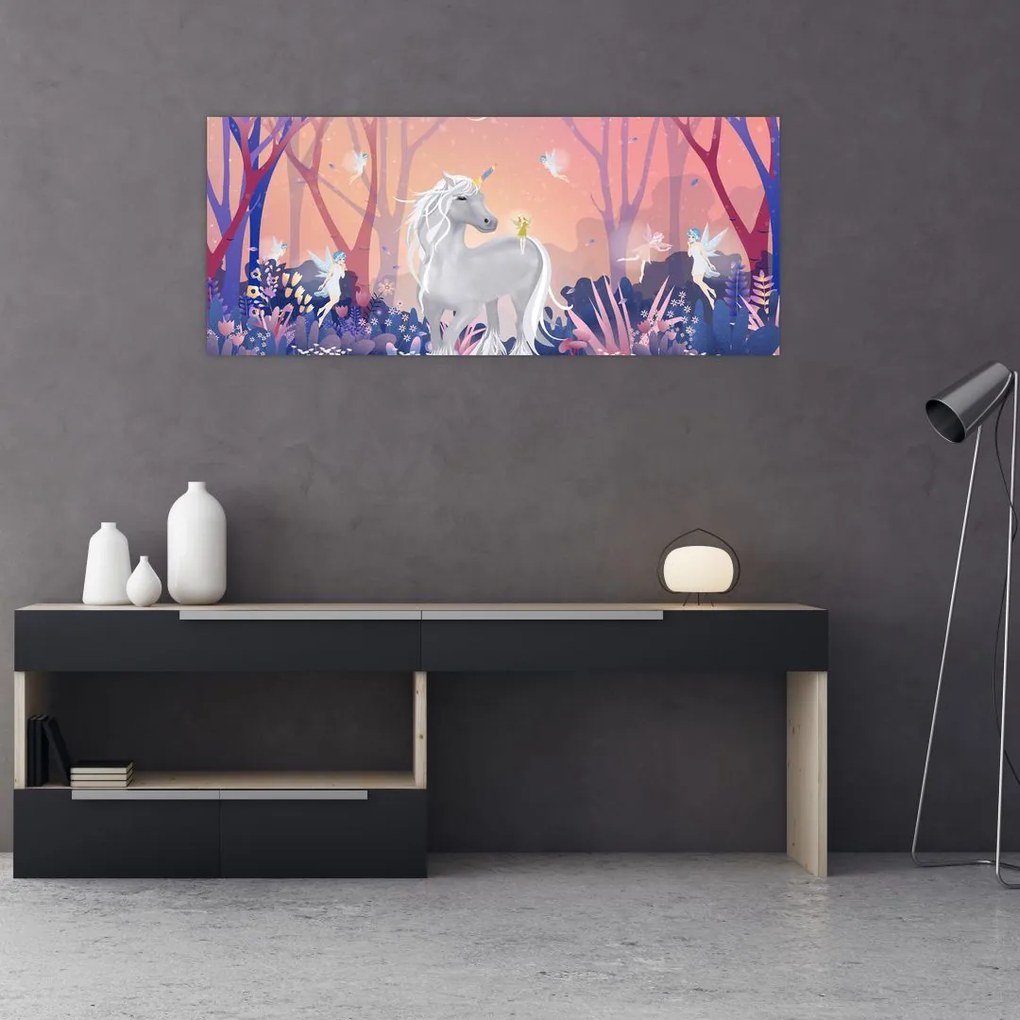 Tablou - Unicorn în pădurea fermecată (120x50 cm)