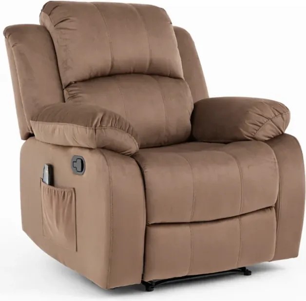 Fotoliu Masaj, Incalzire, rabatabil, sezut cu arcuri metalice, suport picioare extensibil, catifea, Maro