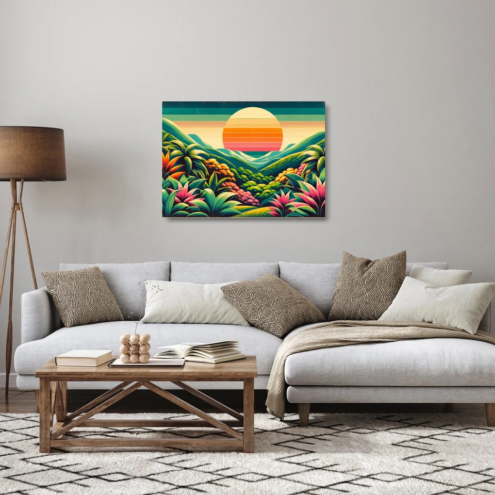 Tablou pe sticlă - Apus de soare multicolor (70x50 cm)