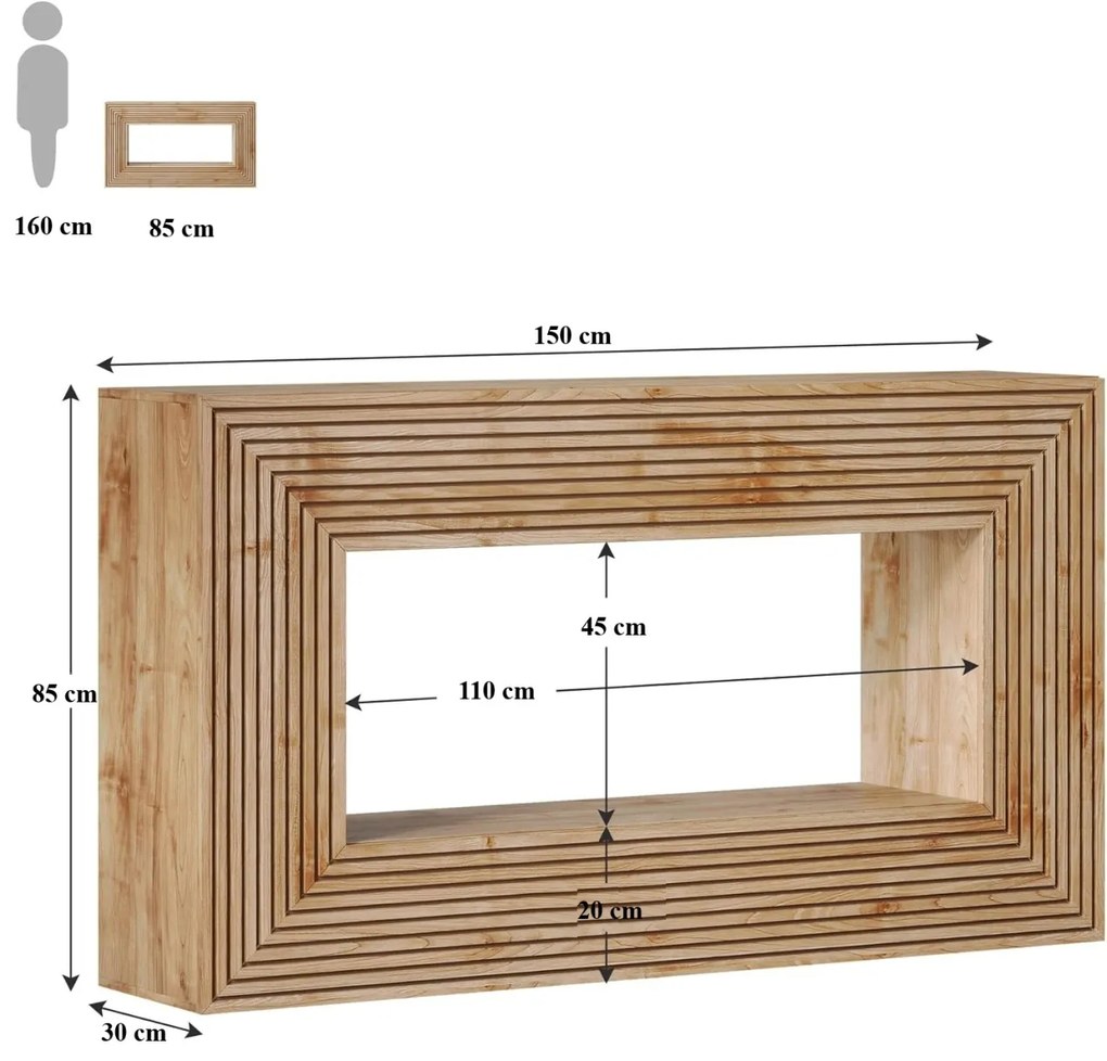 MAM31 - Masa Consola, 150 cm, masuta hol cu Front Riflat, living, dining, dormitor - Maro