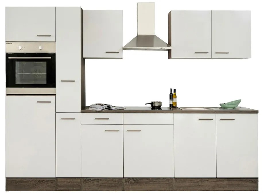 Mobilă de bucătărie Yorki 300, corp din stejar Yorki, cu față alb satinat