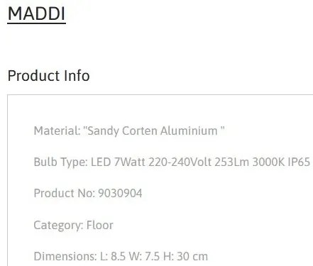 Stalp de exterior pentru terasa sau gradina, MADDI H-30cm