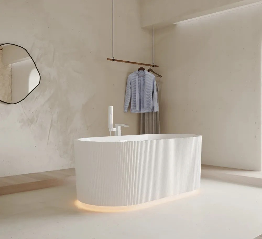 Cada acril freestanding Calliope LED, iluminare LED, Alb lucios, 150 cm, 5020 LED