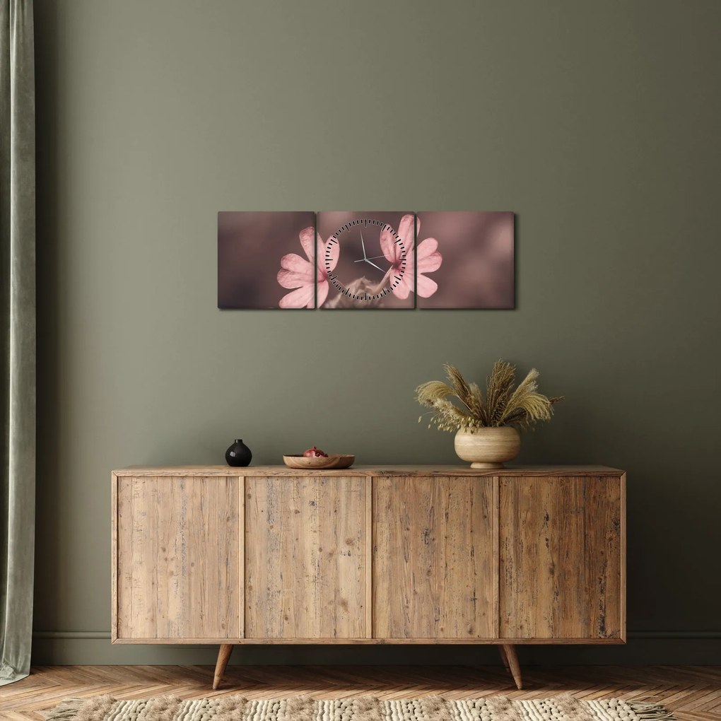 Tablou cu floare roz (cu ceas) (90x30 cm)