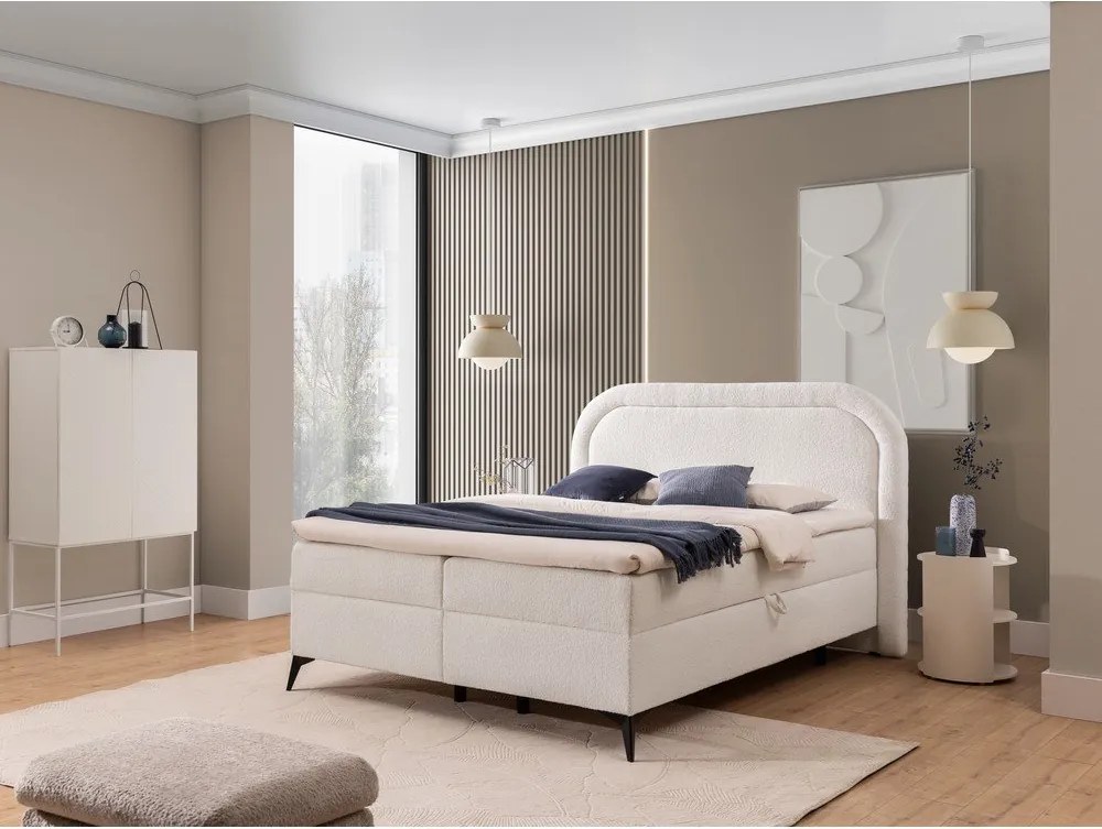 Pat boxspring alb cu spațiu de depozitare 200x200 cm Ornes – Ropez