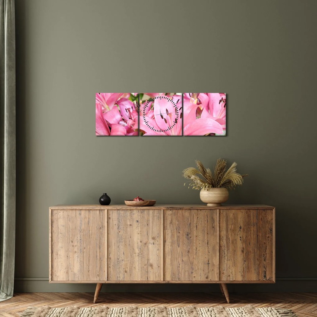 Tablou - Liliac roz (cu ceas) (90x30 cm)