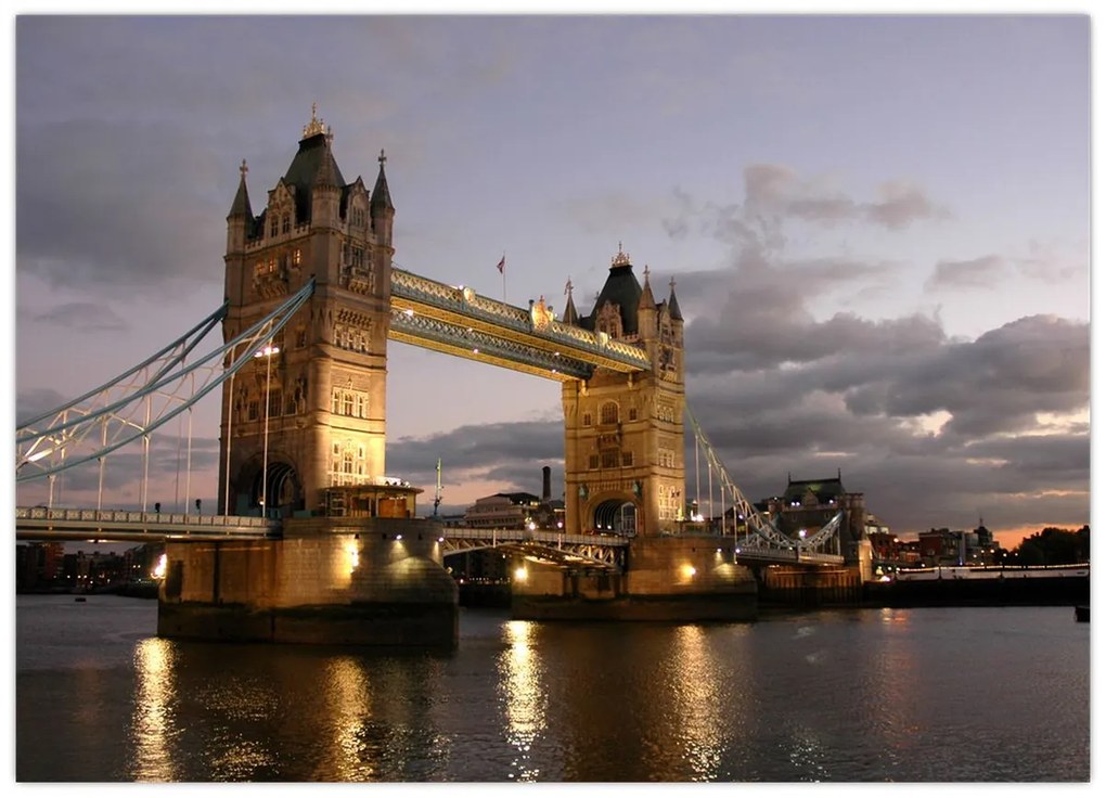 Tablou pe sticlă - Tower Bridge la noapte (70x50 cm)