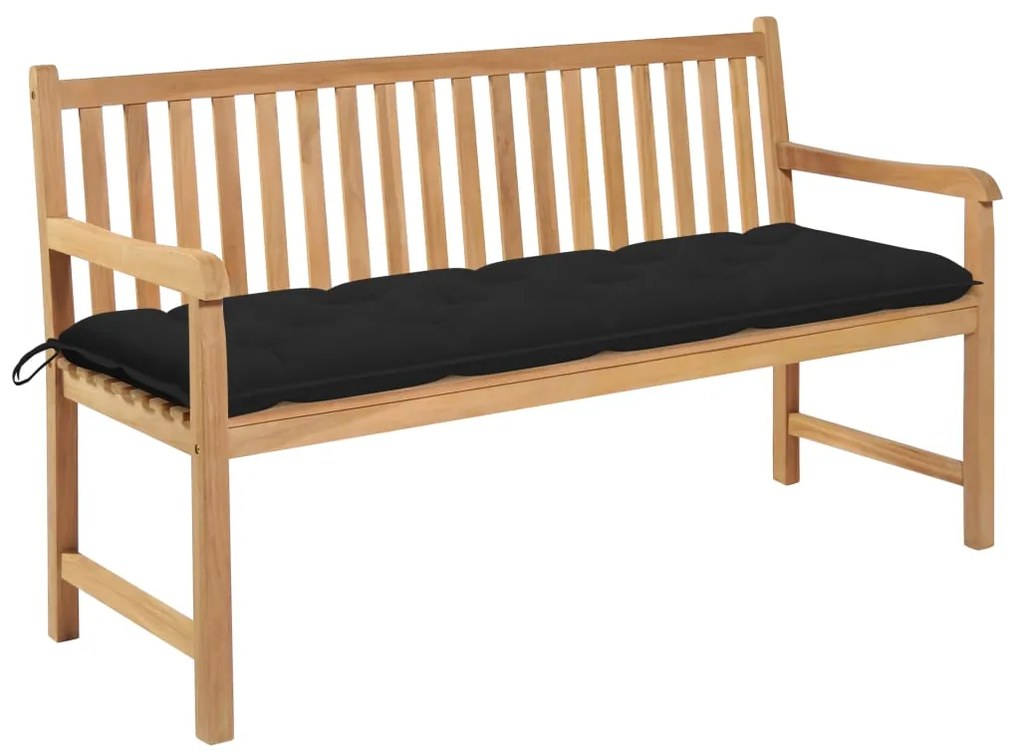 Banca gradina cu perna neagra, 150 cm, lemn masiv tec 150 cm, Negru, 1, Negru