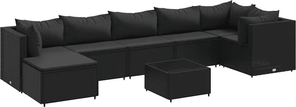 vidaXL Set mobilier de grădină cu perne, 8 piese, negru, poliratan