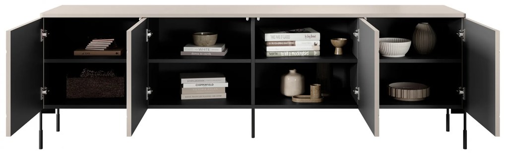 Comodă TV cu patru uși Sonatia pe picioare metalice 200 cm - cașmir