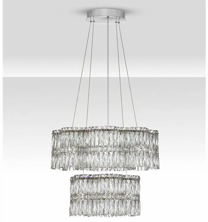 Lustra suspendata LED crom, cristale sticla NUVIA 60cm