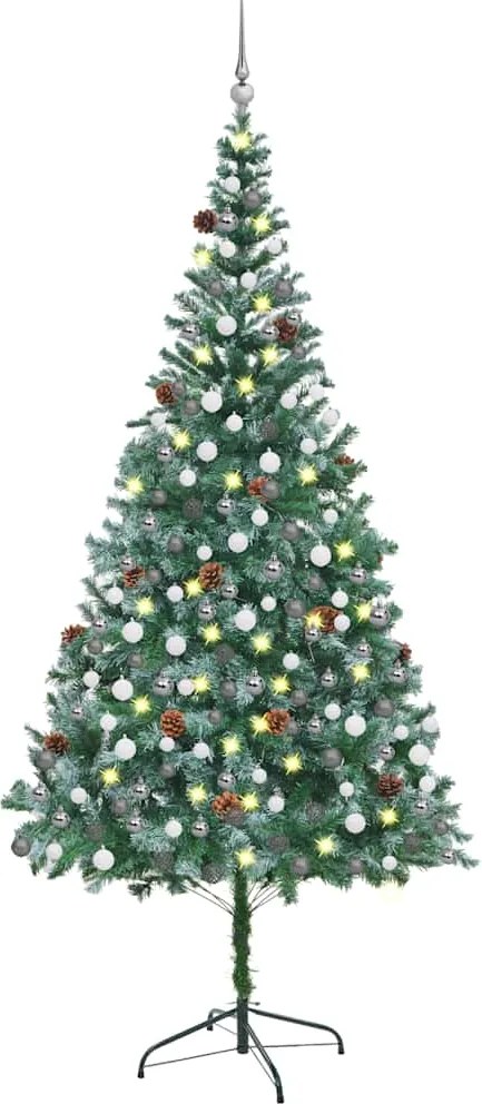 vidaXL Brad Crăciun artificial pre-iluminat globuri/conuri pin 210 cm