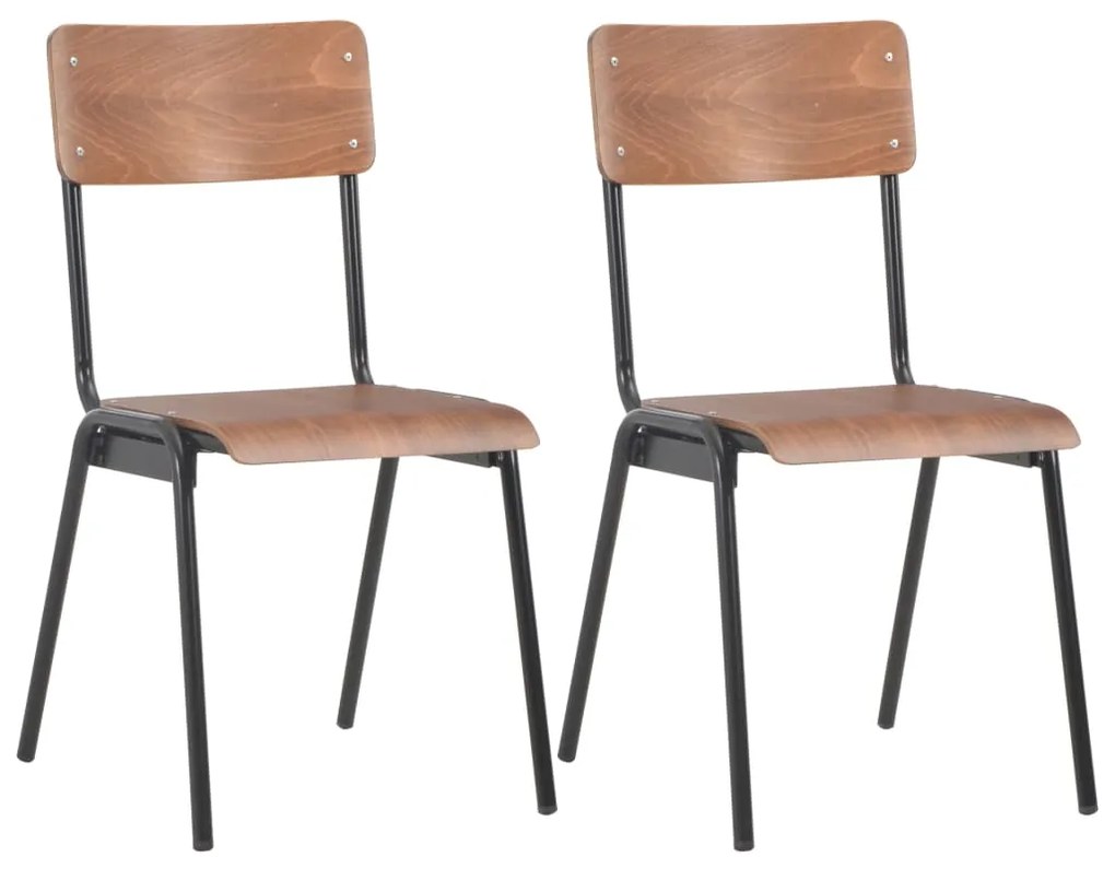 vidaXL Scaune de bucătărie, 2 buc., maro, placaj solid, oțel