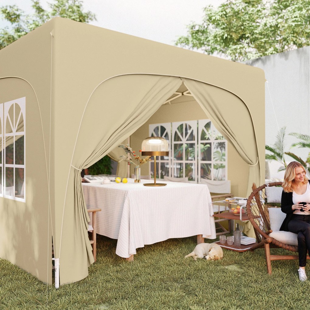 Outsunny Pavilion Barnum Cort pliant pentru recepții 3 x 3 x 2,73 m cu ferestre + Geantă de transport nisip | Aosom Romania