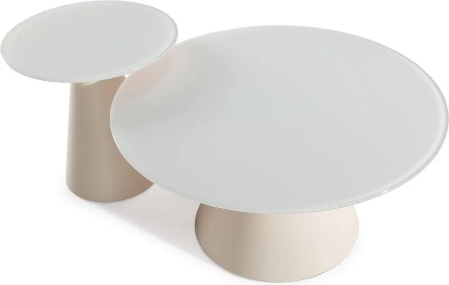 Măsuțe de cafea crem 2 buc. rotunde cu blat din sticlă ø 80 cm Vida – MOME