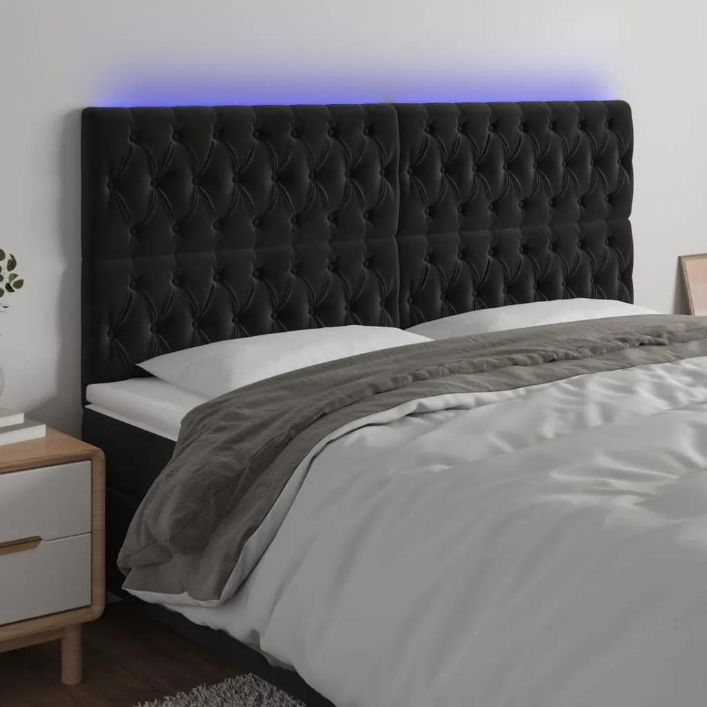 3122822 vidaXL Tăblie de pat cu LED, negru, 180x7x118/128 cm, catifea
