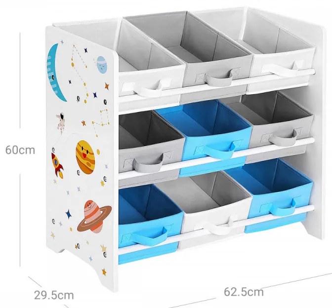 Organizator pentru copii, 62.5 x 29.5 x 60 cm, PAL melaminat, alb / gri, Songmics