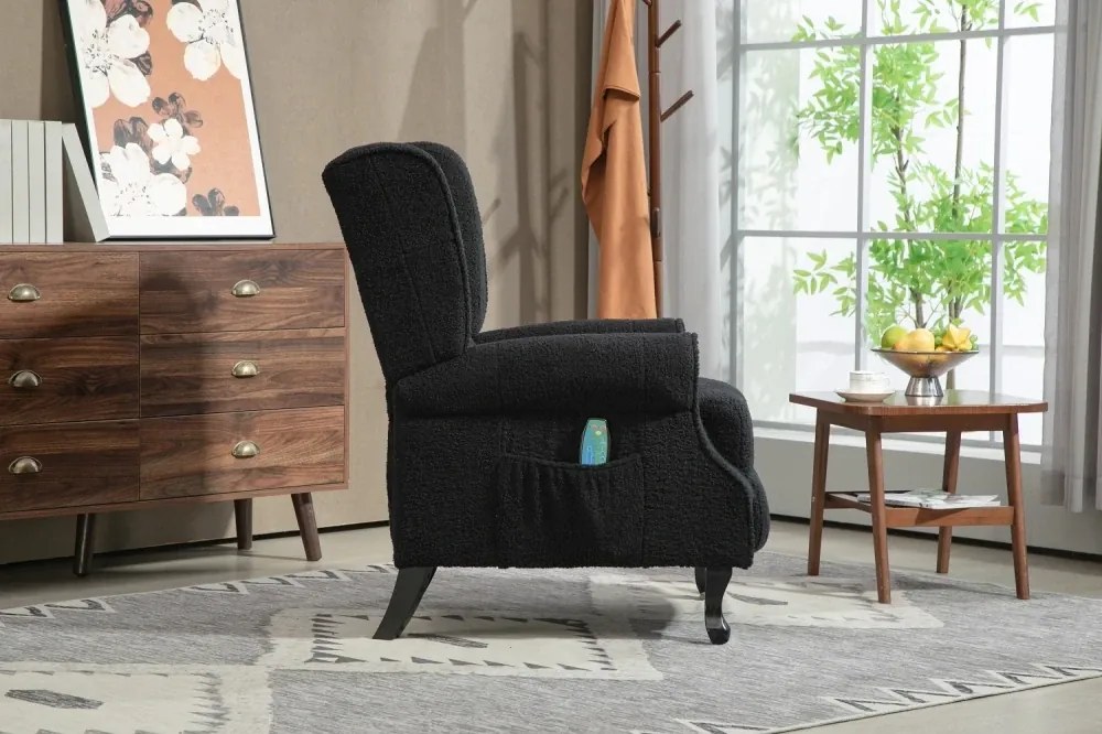 RESIGIALT- Fotoliu Masaj, Incalzire, telecomanda, rabatabil, suport picioare extensibil, textil, Negru