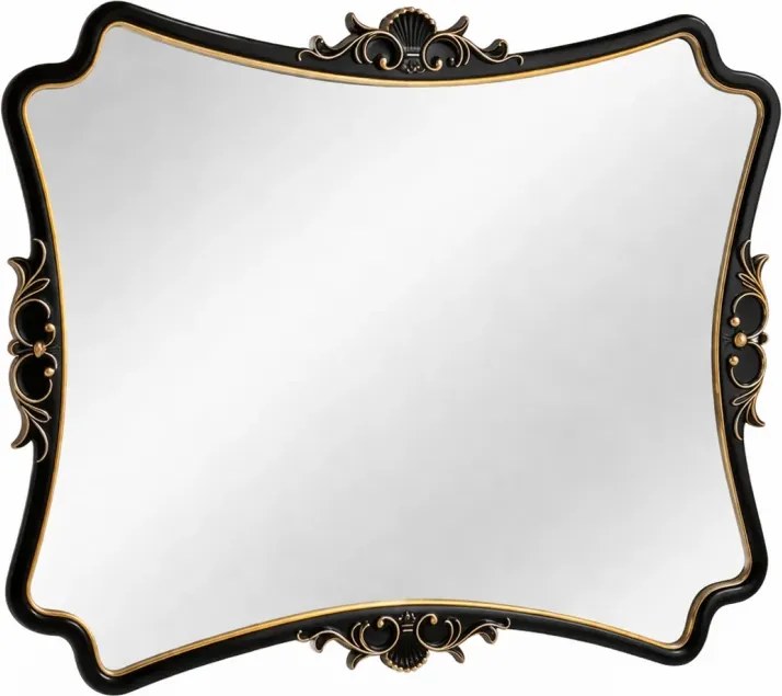 Oglindă decorativă de perete, ramă negru-auriu antichizată, 60x80 cm