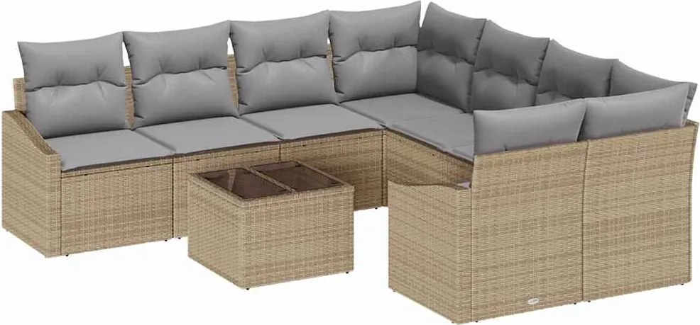 vidaXL Set de canapea cu pernă 9 pcs Beige și gri deschis poliratan