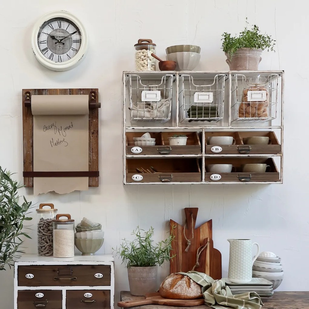 Etajera de perete din metal, cu spatii de depozitare, cu aspect vintage, Antique Cream