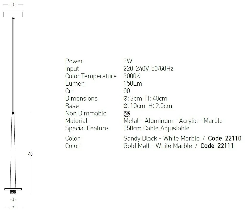 Pendul LED, Lustra suspendata moderna STORM negru/ marmura alba