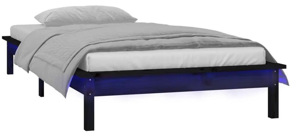 Cadru de pat cu LED, negru, 100x200 cm, lemn masiv Negru, 100 x 200 cm