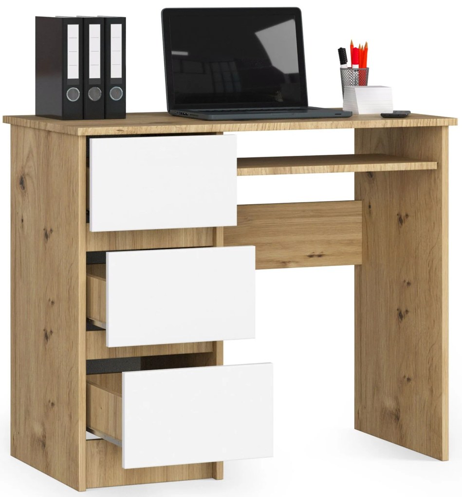 Masă PC Benicio (Stejar artisan + Alb) (S). 1070977