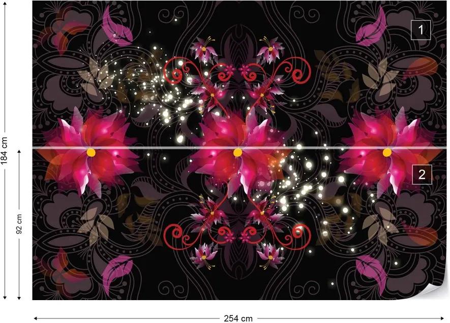 GLIX Fototapet - Red Floral Design Vliesová tapeta  - 254x184 cm