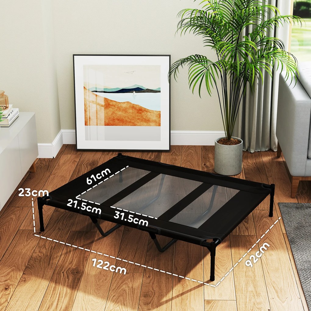 PawHut Pat Înălțat pentru Câini de Talie Mare cu Zonă Respirabilă și Geantă 122x92x23 cm Negru | Aosom Romania