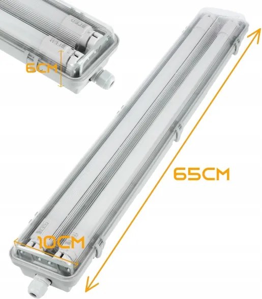Corp LED tehnic tubular T8, 2x soclu G13, 10W, 230V, 6000K, 60 cm, IP65, alb