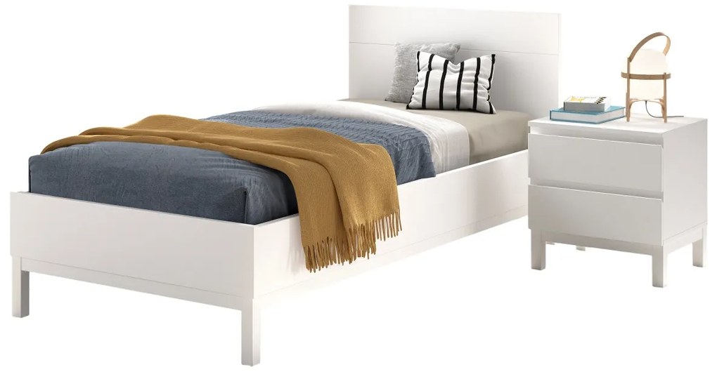 Set Mobilier Cameră Copii EVA: Pat 90x200 cm și Noptieră, Alb – Vipack