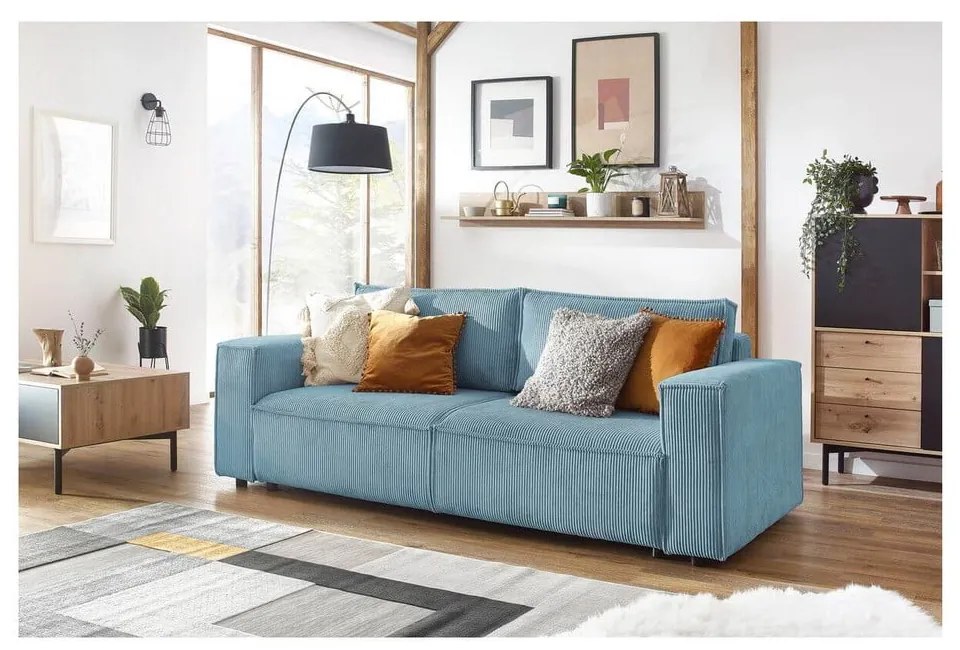 Canapea extensibilă din reiat Bobochic Paris Nihad, 245 cm, albastru deschis