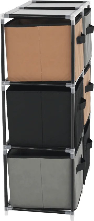 Comodă cu sertare din material textil, negru/maro/gri, CAMILO TYP 2