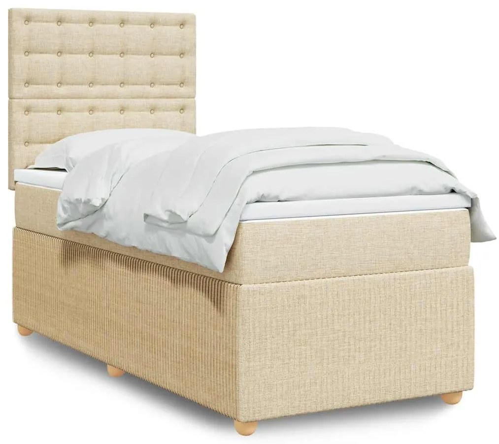 vidaXL Pat box spring cu saltea, crem, 80x200 cm, textil