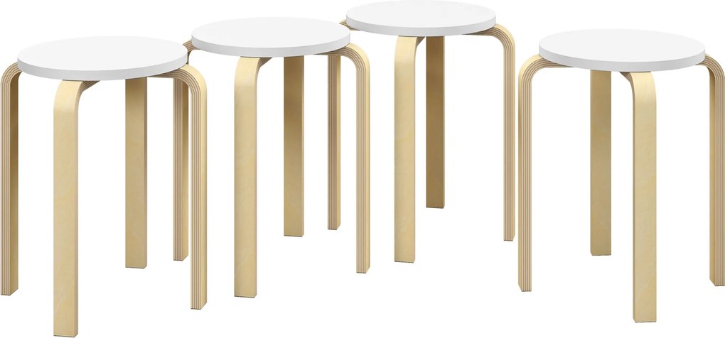 HOMCOM Set de Scaune Stivuibile pentru 4 Persoane, Scaune Moderne de Stivuire, Scaune Rotunde fără Spate, 40x40x45 cm, Lemn Natural | Aosom Romania