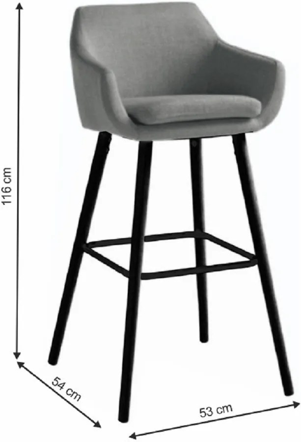Scaun bar, material textil gri deschis/negru, TAHIRA