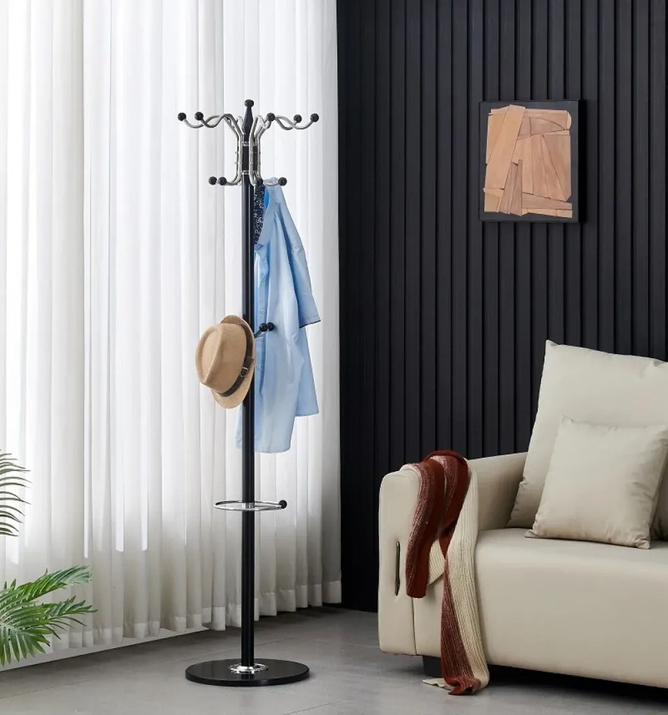 RESIGILAT- Cuier pentru haine, cu suport umbrelă, metal, negru