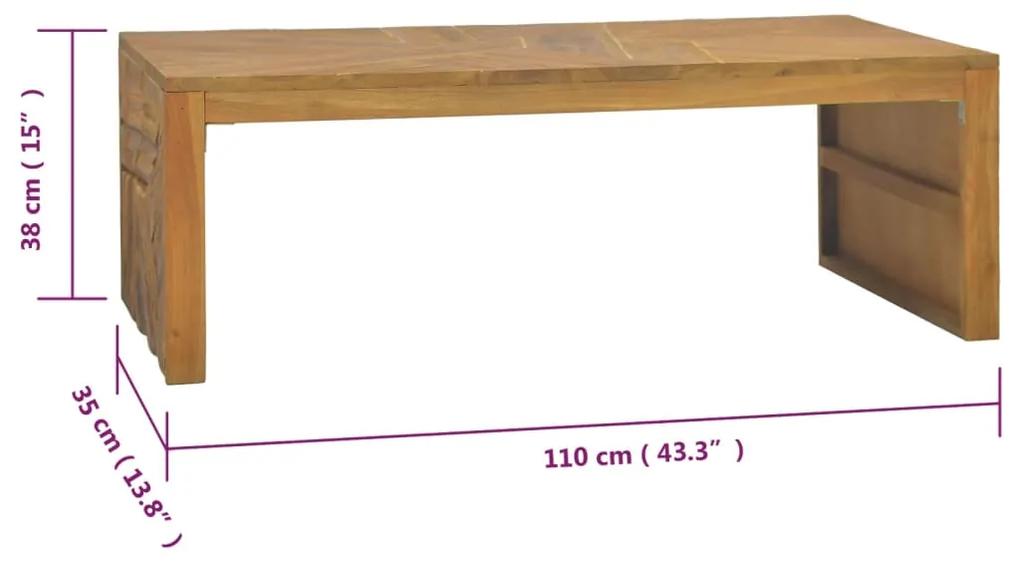 Masuta de cafea, 110x35x38 cm, lemn masiv de tec erodat