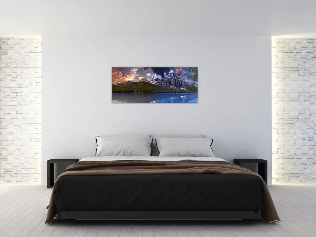 Tablou cu lac și munți (120x50 cm)