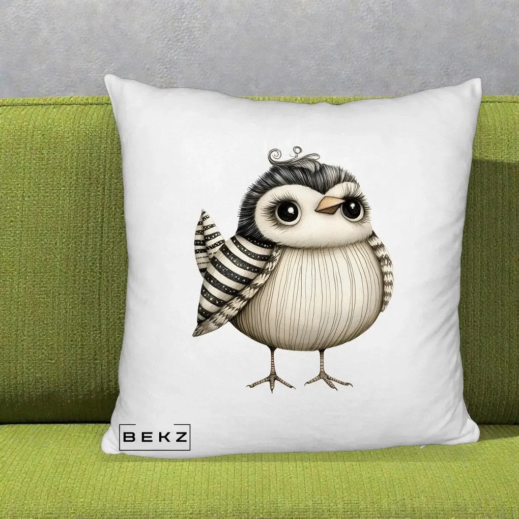 Perna Decorativa Pui Elegant Alb-Negru, 40x40 cm, Alb Pufos, Husa Detasabila, Perna Inclusa, BEKZ®