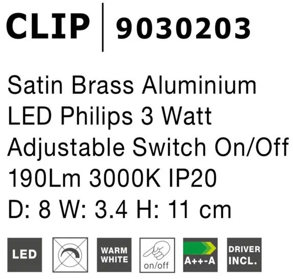 Aplica LED cu spot directionabil design minimalist CLIP alama satinata NVL-9030203