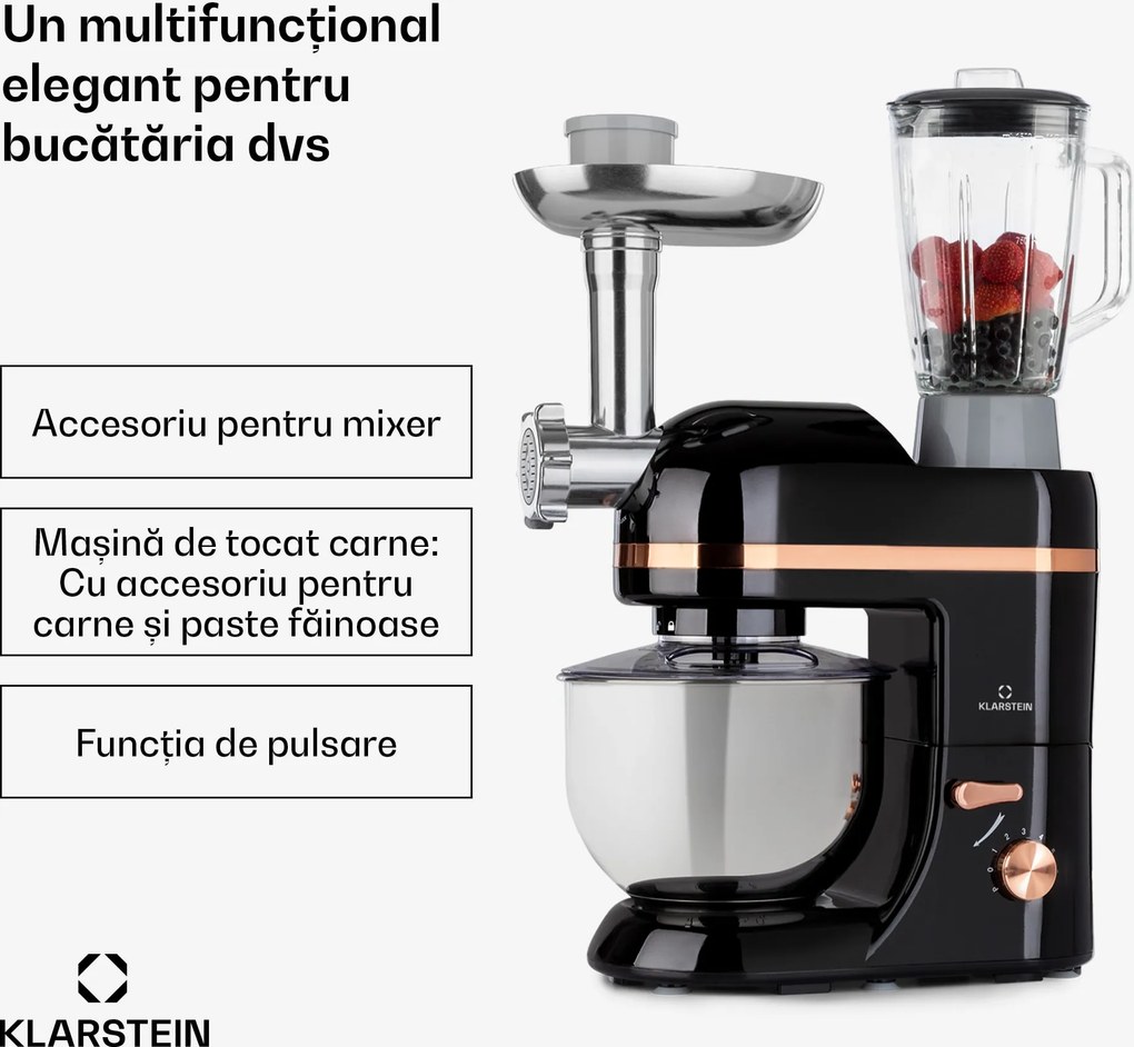 Klarstein Lucia Elegance, robot de bucătărie, blender, mașină de tocat carne, 1800W, fără BPA