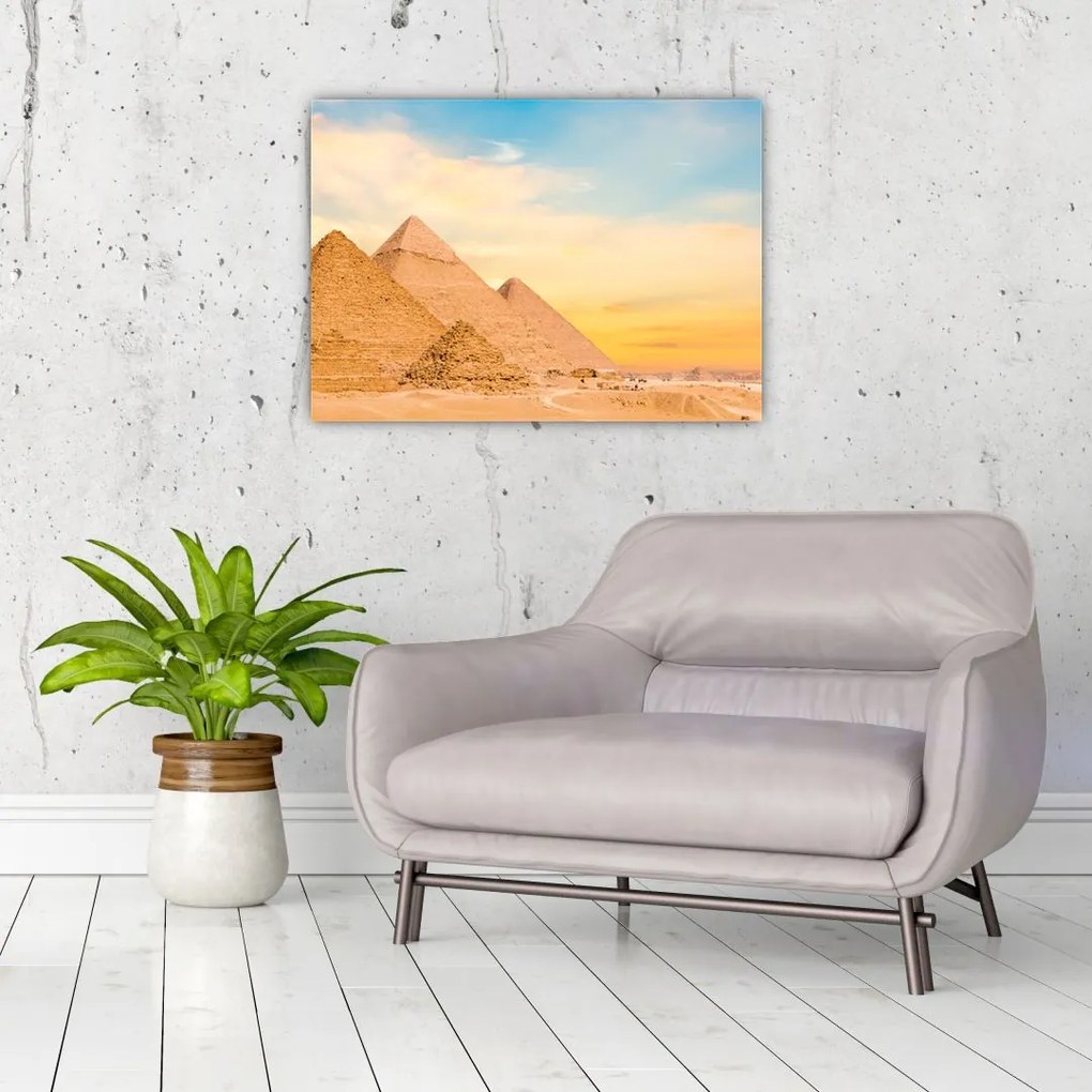 Tablou pe sticlă cu piramidele din Egipt (70x50 cm)