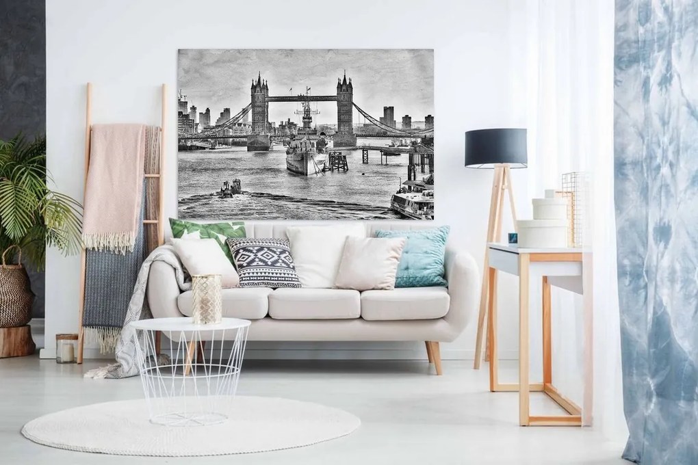 Tablou alb-negru London bridge - 100x60cm